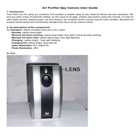 HD best toilet spy camera Air purifier spy camera user guide