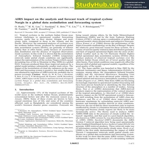 AIRS Impact On The Analysis And Forecast Track Of Tropical Cyclone Nargis In ...