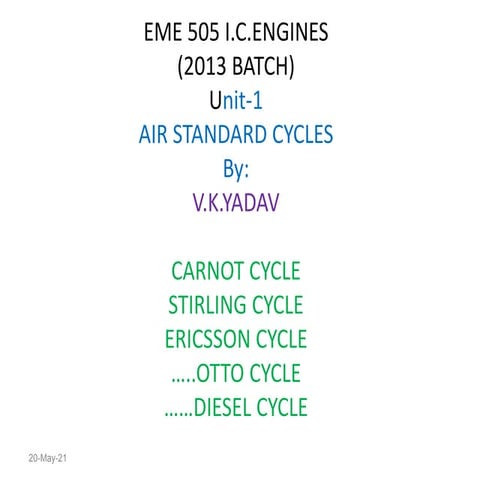 Air standard cycles  carnot, stirling, ericsson