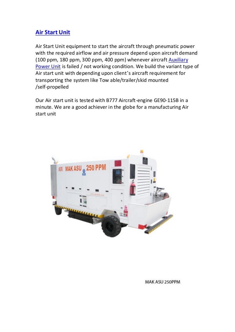 Specification of Air start unit for Aircraft
