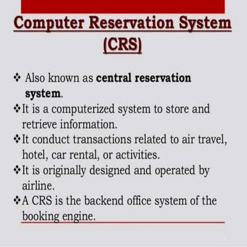 Computer reservation system and Global distribution system (CRS and GDS in Ai...