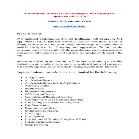 9th International Conference on Artificial Intelligence, Soft Computing ...