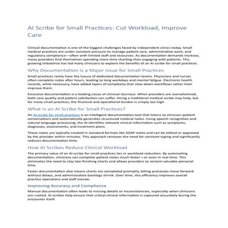 AI Scribe for Small Practices-Cut Workload, Improve Care | PDF