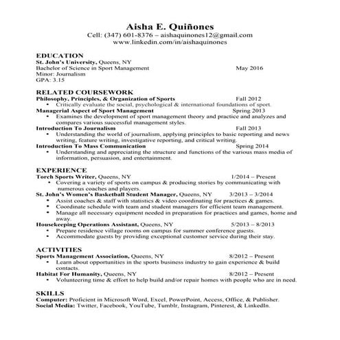 Aisha Quinones Resume (slideshare version)