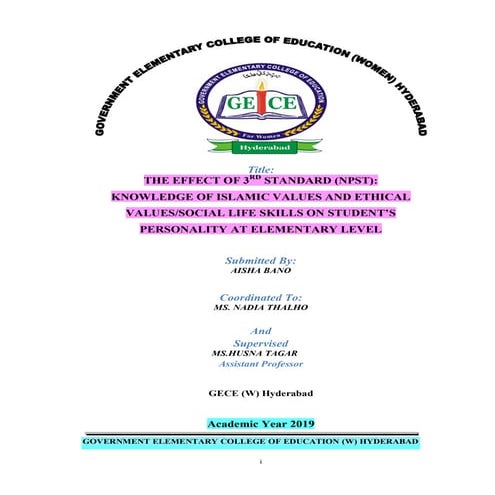 Thesis: The Effect Of 3rd Standard (NPST): Knowledge Of Islamic Values And Et...