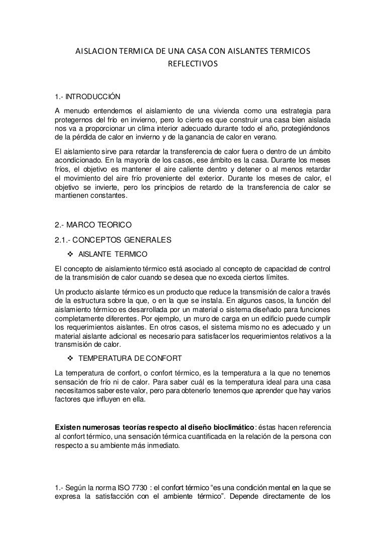 Aislacion termica en una habitacion trabajo