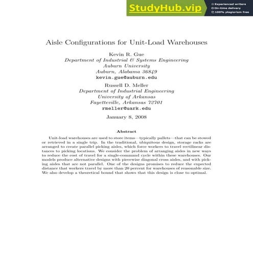 Aisle Configurations For Unit-Load Warehouses