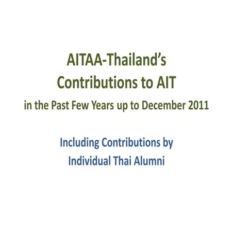 AITAA-Thailand’s Recent Contributions to AIT