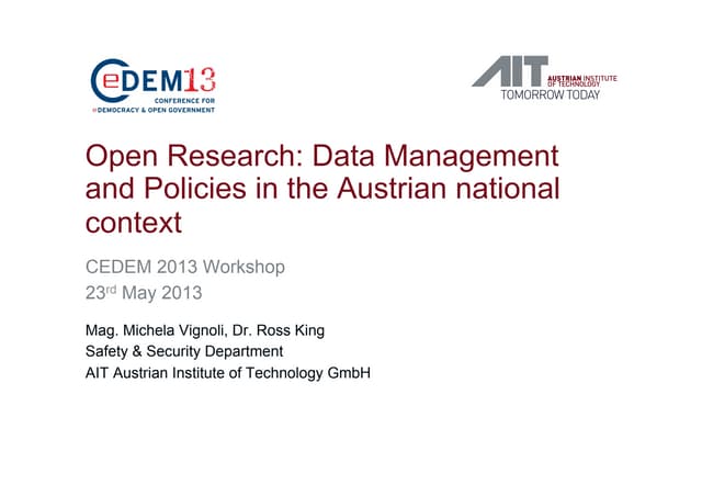 Michela Vignoli – Open Research: Data Management and Policies in the Austrian...