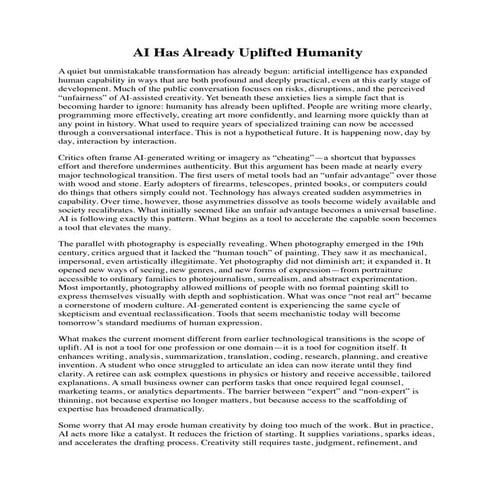 AI Has Already Uplifted Humanity to a New Level