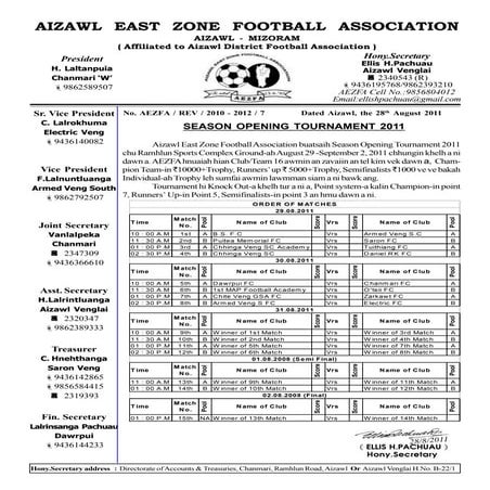 Aizawl east zone football association season opening tournament 2011