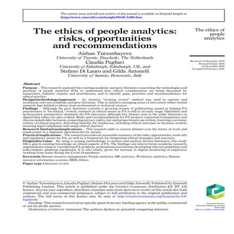 Aizhan Tursunbayeva: The ethics of people analytics: risks, opportunities and...