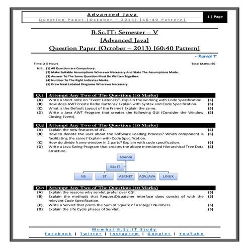 [Question Paper] Advanced Java (60:40 Pattern) [October / 2013]