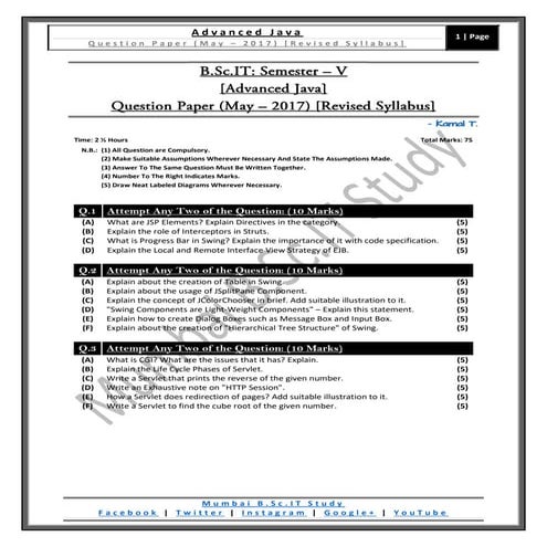 Advanced Java (Revised Syllabus) [QP / May - 2017]