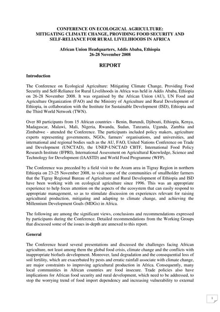 Ecological Agriculture: Mitigating Climate Change, Providing Food Security & Self-Reliance for Rural Livelihoods in Africa