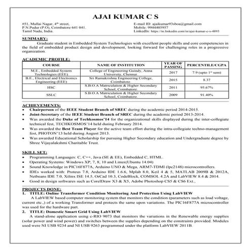 Ajai Kumar C S resume 2016