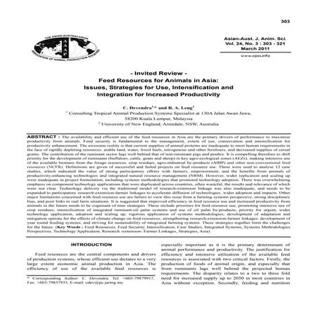 Feed Resources for Animals in Asia: Issues, Strategies for Use, Intensificati...