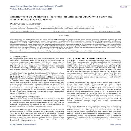 Enhancement of Quality in a Transmission Grid using UPQC with Fuzzy and Neuro...