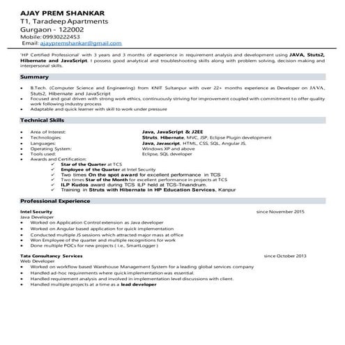 Ajay prem shankar cv