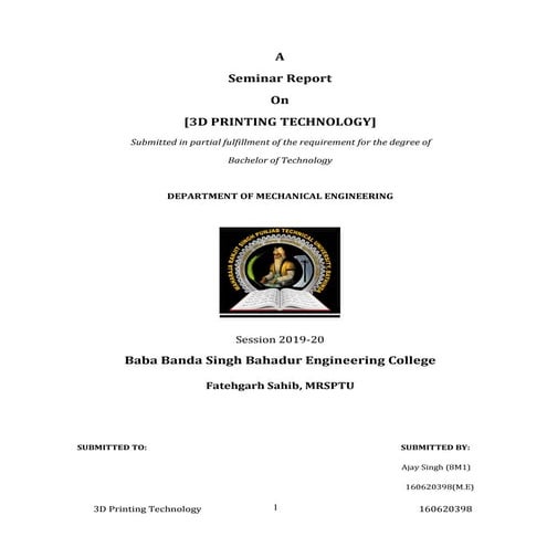 3D Printing Technology seminar report by ajaysingh_02