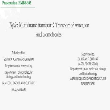 Topic : Membrane transport: Transport of water, ion and biomolecules