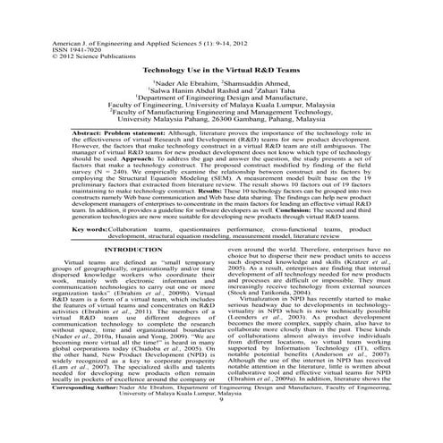 Technology Use in the Virtual R&D Teams