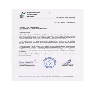 AJH écrit à Pierre Manigat
