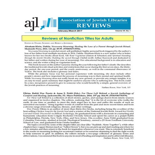 Book reviews Feb/March 2017 in Association of Jewish Libraries Reviews