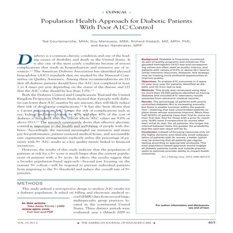 Population Health Approach for Diabetic Patients with Poor A1c Control
