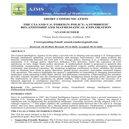 THE CIA AND U.S. FOREIGN POLICY: A SYMBIOTIC RELATIONSHIP AND MATHEMATICAL EX...