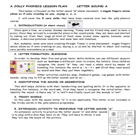 A jolly phonics lesson plan       letter sound a