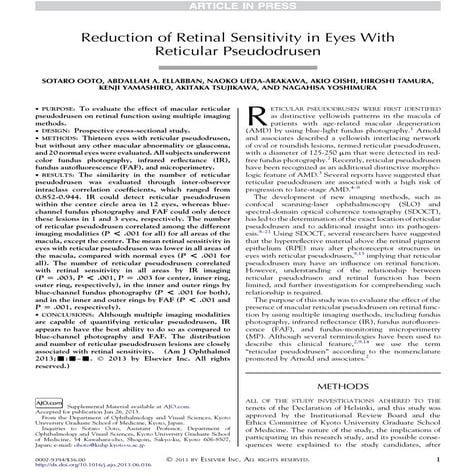 Reduction of retinal senstivity in eyes with reticular pseudodrusen