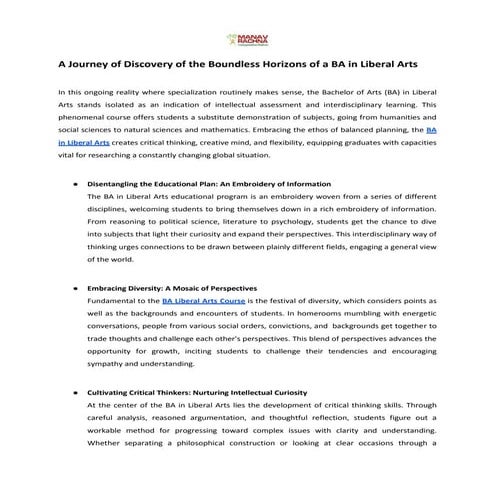 A Journey of Discovery of the Boundless Horizons of a BA in Liberal Arts