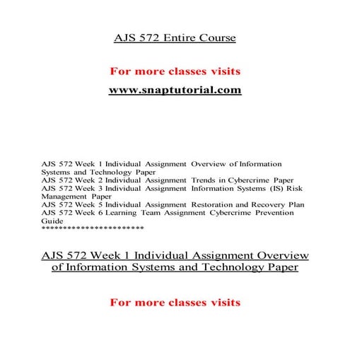 AJS 572 Education Specialist / snaptutorial.com