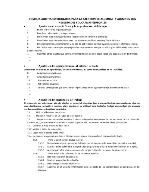 Lista de acomodos razonables educacion especial | PDF