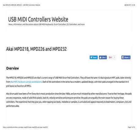 Akai mpd218, mpd226, mpd232 usb midi controllers website ...
