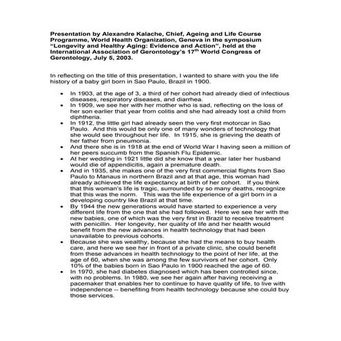 A Kalache Longevity A1