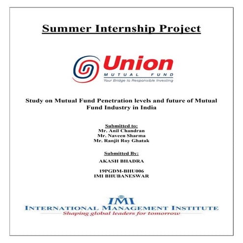 Study on Mutual Fund Penetration levels and future of Mutual Fund Industry in...