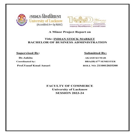 A project report on overview of indian stock market | DOC