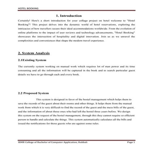 HOTEL BOOKING Future ahansnment contents features y it is used in further