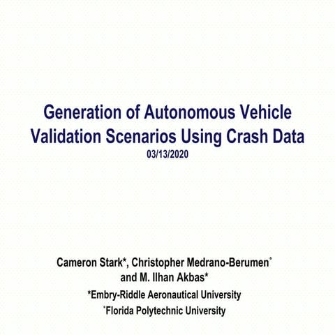 Generation of Autonomous Vehicle Validation Scenarios Using Crash Data