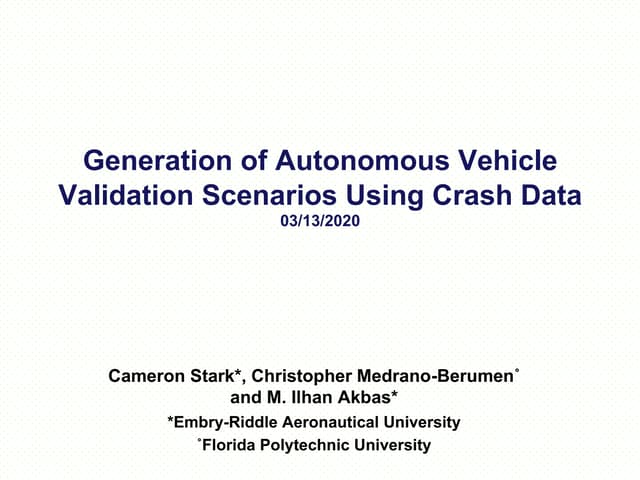 Generation of Autonomous Vehicle Validation Scenarios Using Crash Data