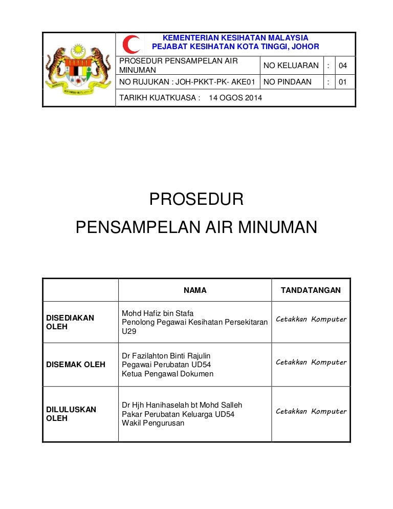 Ake01 prosedur pensampelan air minuman