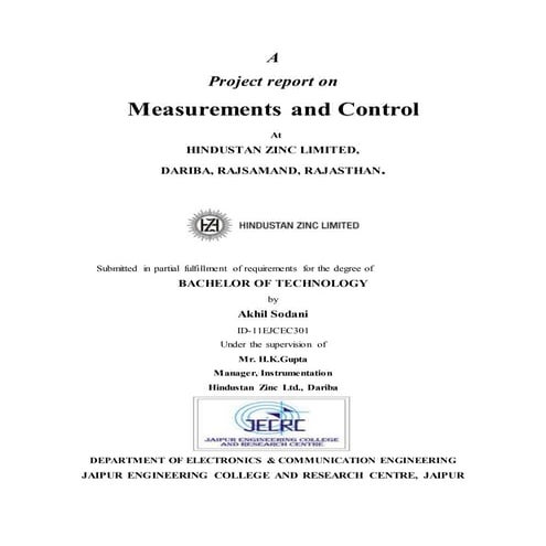 Summer Training report of Hindustan Zinc limited