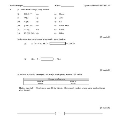 Akhir tahun mate tingkatan 1