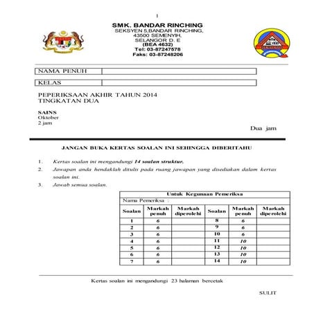 Akhir tahun sains tingkatan 2