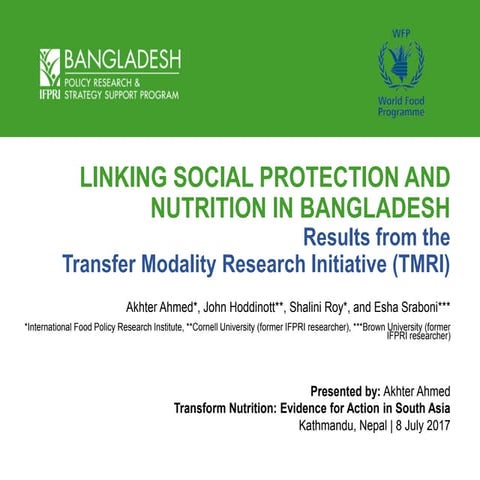 Linking social protection and nutrition in Bangladesh: results from the ...
