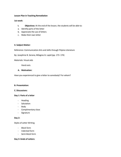 Lesson Plan (Letter)