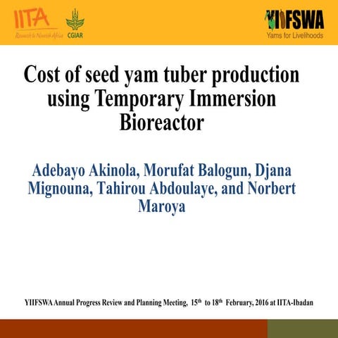Cost of seed yam tuber production using Temporary Immersion Bioreactor ...
