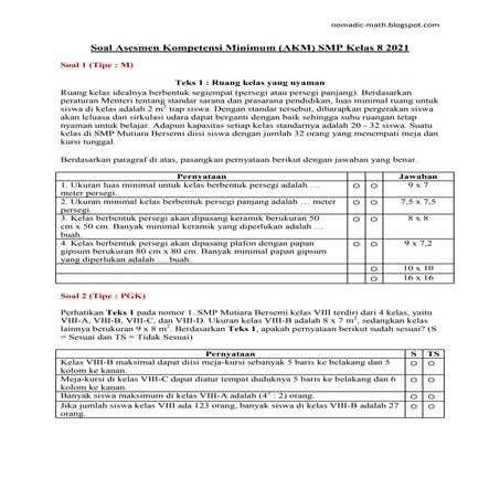 Soal Dan Pembahasan AKM Numerasi SMP Kelas 8 2021